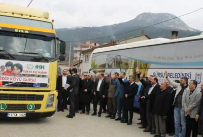 Gürsu köylerinden Suriyeli mağdurlara TIR dolusu yardım