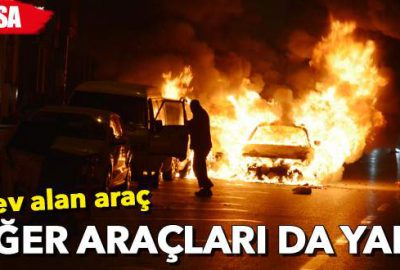 Alev alan araç diğer araçları da yaktı