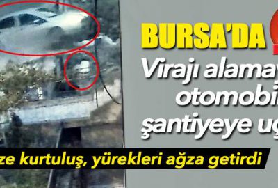 Virajı alamayan otomobil şantiyeye uçtu