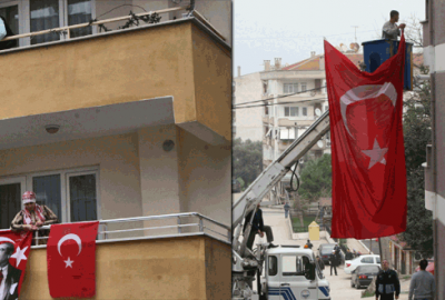 Şehidin mahallesi Türk bayraklarıyla donatıldı