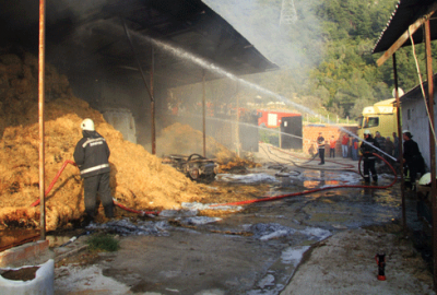 Bursa’da ahırda çıkan yangın TIR’ı ve samanları kül etti