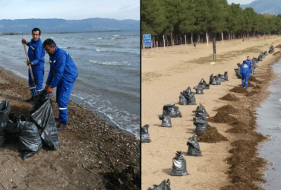 İznik Gölü sahilinde sezon sonu temizliği