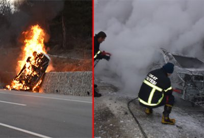 İstinat duvarına çarpan otomobil alev aldı: 5 ölü