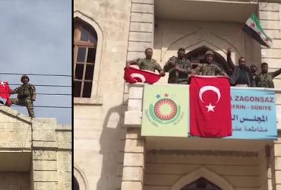 Türk askeri, Afrin ilçe merkezine Türk bayrağı çekti! İşte o anlar…