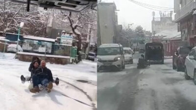 Bursa’da kar ve buzu eğlenceye çevirdiler