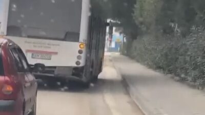 Trafikteki yan yan seyreden özel halk otobüsü kameralarda