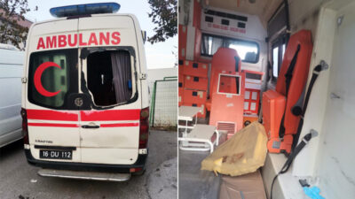 Bursa’da akıl almaz olay: Ambulansı bu hale getirdiler